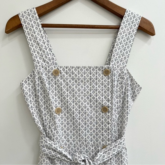 A New Day Linen Geo Print Double Breasted Sleeveless Apron Dress Cream Small - Picture 4 of 10